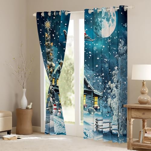Homemissing Christmas Window Drapes Treatments Christmas Tree Curtains for Kids Boys Girls Warm Theme Winter Snow Window Drapes Merry Christmas Window Treatments - Image 3