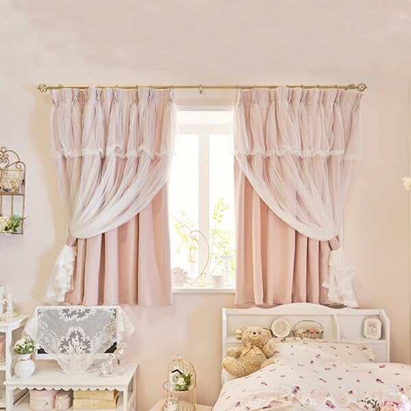 Romantic Princess 上飾り付きレイヤード遮光カーテン/ピンク Amazon｜ロマンティックプリンセス 上飾り付きレイヤード遮光カーテン