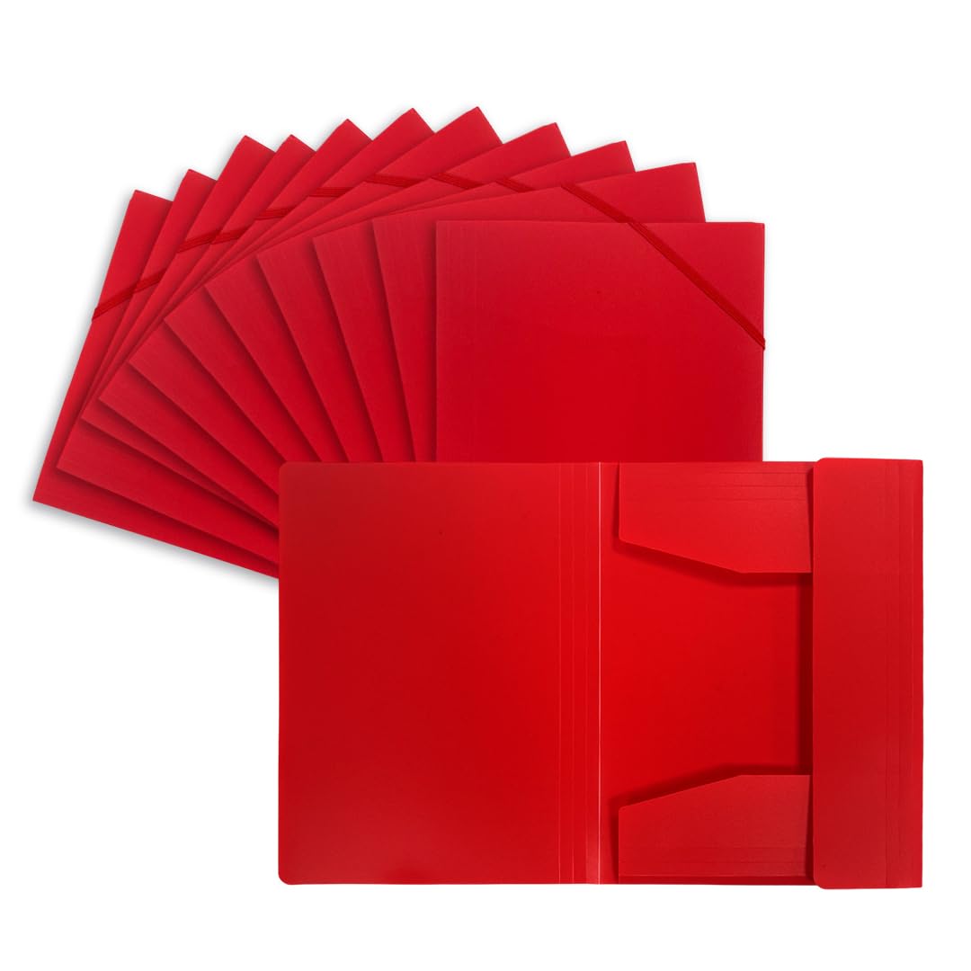 Pack of 12 A4 Red 3 Flap Folders with Elasticated Closure by Janrax
