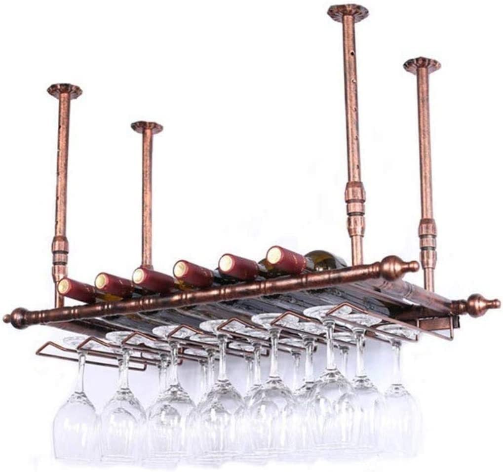Porte-bouteilles de vin suspendu en métal noir 80x30cm pour plafond et cuisine