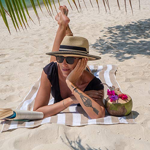 Arkwright Oversized Striped Beach Towels - Absorbent, Quick Drying, Ringspun Cotton Bulk Pool Towel, Perfect For Gym, Bath, And Spa, 30 X 70 In, (Pack Of 4), Beige #TOP2