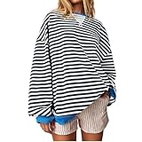 YLDBWDX Red And White Striped Sweater Navy And White Striped Sweater Stripped Sweater Striped Pullover Crew Neck Sweatshirts Women Oversized Black And White Striped Sweater Women Womens Striped