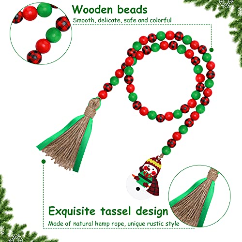 2 Piece Christmas Wooden Bead Garland Rustic Farmhouse Bead Garland Snowman Santa Claus Tiered Tray Decor Winter Wood Bead Country Decor Rustic Farmhouse Pendant Wall Hanging Decor With Linen Tassel #TOP2