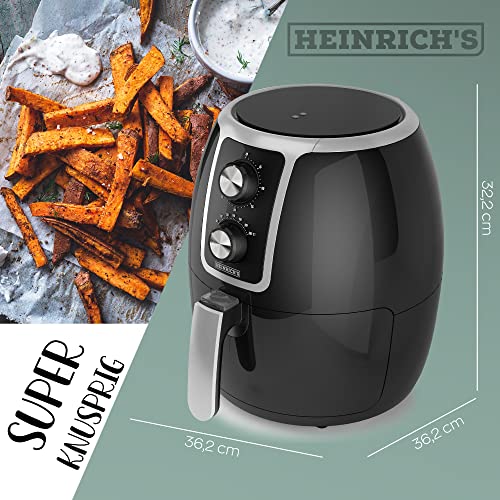 HEINRICHS Heißluftfritteuse Airfryer mit einstellbarem Thermostat, Temperatureinstellung von 80°C-200°C 1500W Heißluft Fritteuse Ohne ÖL Fritteuse Luftfritteuse Timerfunktion 3.7L,Regler – Bild 4