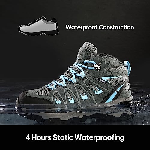 NORTIV 8 Women's Waterproof Hiking Boots Outdoor Trekking Camping Trail Hiking Boot Seeker,Size 7.5,Grey/Blue,Seeker