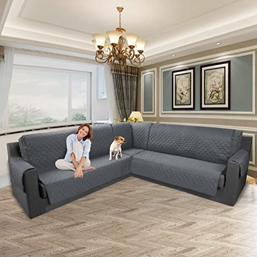 Hdcaxkj 3-Pieces Corner Sectional Couch Covers For Dogs Water Resistant Quilted Thick Soft Anti Slip L Shape Sofa Cover For Sectional Sofa Set Living Room U Shaped Slipcovers Protector (Dark Gray) #TOP1