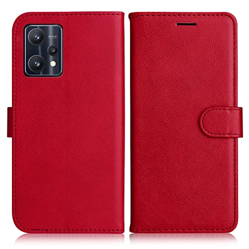 DENDICO Hülle für Oppo Realme 9 Pro Plus, PU Leder Brieftasche Handyhülle, Flip Tasche TPU Schutzhülle mit Kartenfach für Oppo Realme 9 Pro Plus, Rot