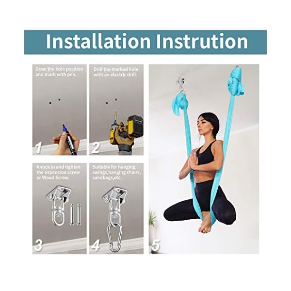 Innovative 1100 LB Capacity 2 PCS Stainless Steel 304 Heavy Duty Swing Hangers & Snap Hooks for Concrete Wooden Sets Trapeze Yoga Swingset Hammock Swing - Image 6