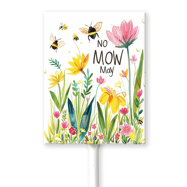 EveokokiNo Mow May Sign with Stake, 7 Inches by 8.8 Inches - Aluminum - No Mow May Yard Sign for Lawn