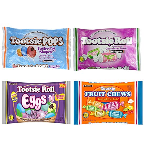Tootsie Rolls Bulk Fruities Tootsie Candy 4 Variety Pack - Tootsie Roll Eggs, Easter Tootsie Roll Pops, Chocolatey Midgees, Fruit Chews -2.5LB Vanilla Lemon Cherry Orange Lime Grape Raspberry Flavors