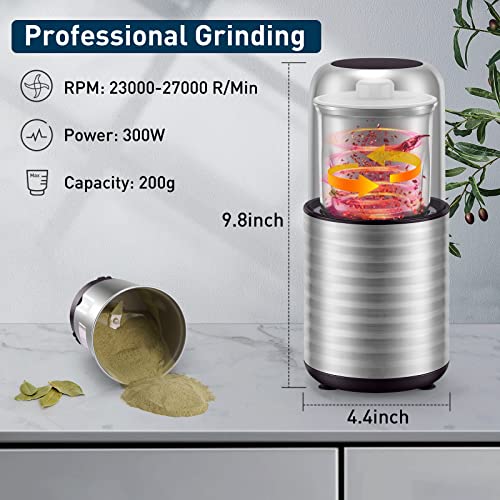 Bear Coffee Grinder, Spice Grinder, 300W Powerful Electric Herb Grinder With 200G Removable Cup For Spices, Pollen, Herb,And Coffee Beans, With Cleaning Brush #TOP2
