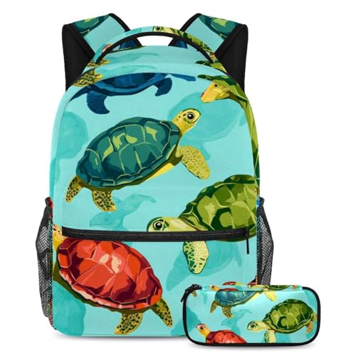 Sac à dos grande capacité soulageant le dos avec trousse motif tortue
