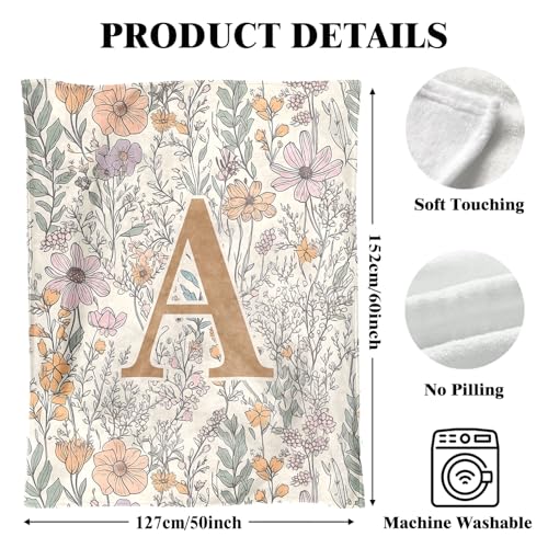 JXREQ Throw Blanket Initial Letter A Personalized Monogrammed Gifts for Women Teen Girls Frends, Boho Floral Throw Blankets for Bed Sofa Living Room Office, 50x60 Inch by JXREQ - Used condition - Image 2