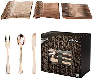 Matana - 300 Elegant Multi-use Plastic Cutlery Set - Forks, Knives and Spoons for Wedding Birthday Anniversary Party