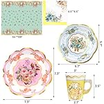WorldBazaar Tea Party Supplies Floral Party Dinnerware 12 Set Paper Tea Cups and Saucers, Plates Napkins Tablecloth Birthday Table Decorations Girls Kids Adults Woman - Image 3