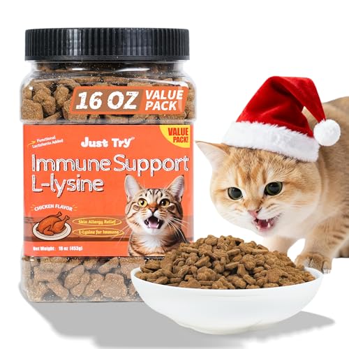 Just Try 16 oz Lysine Cat Treats - Lactoferrin Lysine for Cats Kittens to Support Immune - Cat Allergy Relief - Sneezing, Runny Nose, Watery Eyes -Training Treats