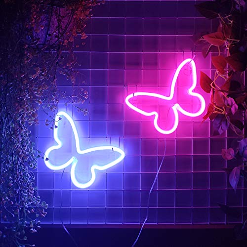 Image of JYWJ Butterfly Neon Sign,USB or 3-AA Battery Powered Neon Light,LED Table Decoration,Bedroom Wall Decoration,Birthday Gift,Wedding Supplies Business Gift(Pink)