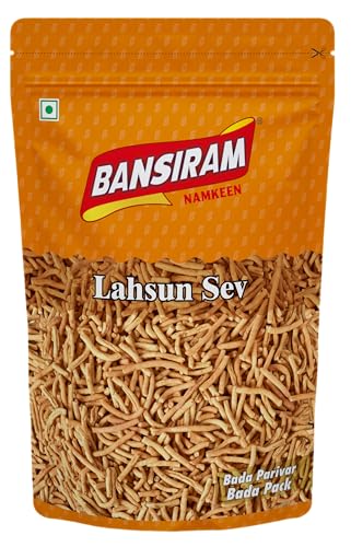 Image of Bansiram Namkeen | Lahsun Sev | Garlic Sev | Ready-to-Eat Spicy Snack | Crispy & Flavorful Indian Namkeen | Traditional Tea-Time Snack - 375gm
