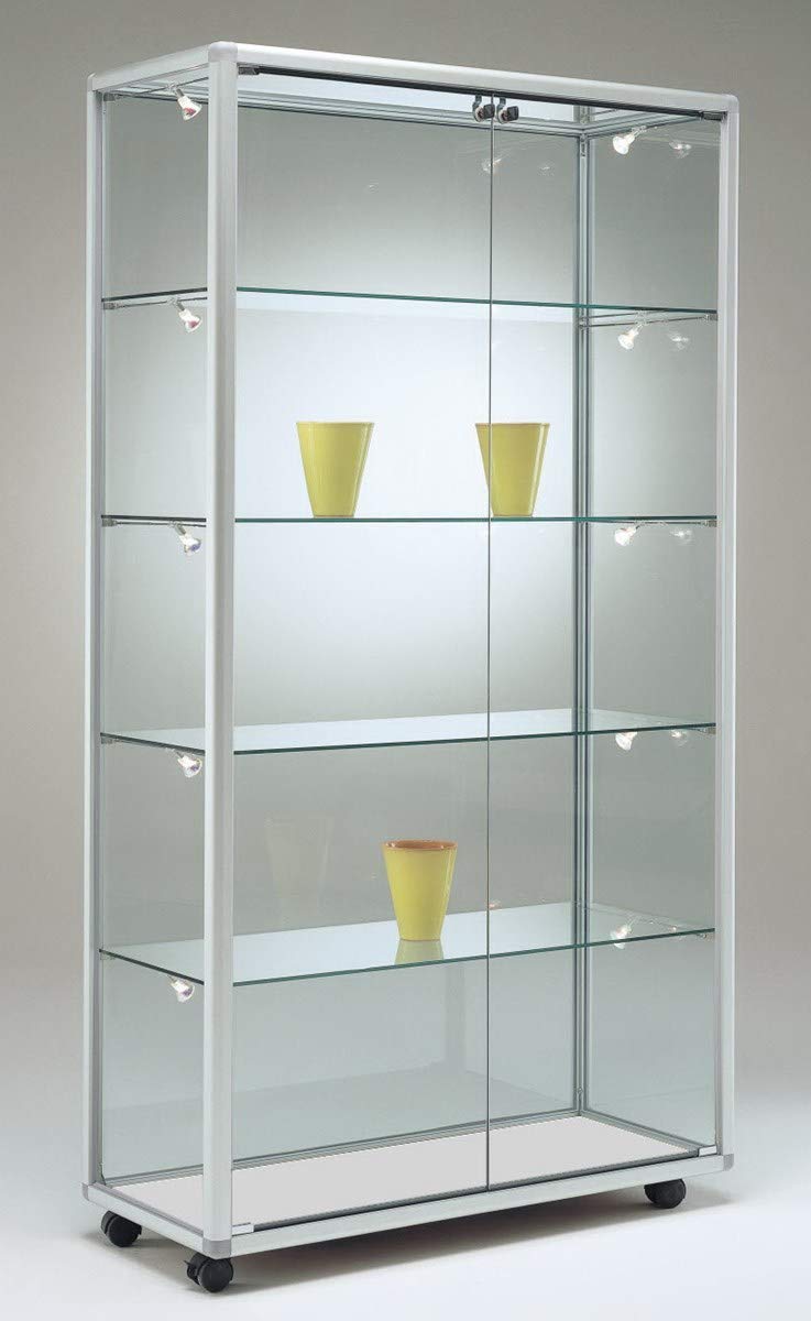 MHN Glasvitrine T 42,5 x B 99 x H 184,5 cm - breite Glas Standvitrine abschließbar - große Ausstellungs-Vitrine - ohne Beleuchtung