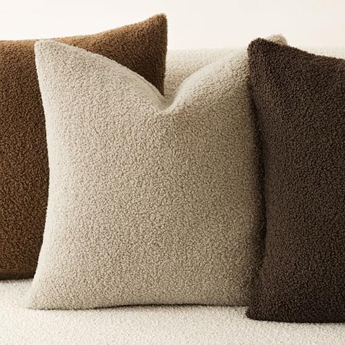 Image of Foindtower Pack of 2, Curly Faux Fur Decorative Throw Pillow Covers Soft Fuzzy Plush Cushion Case with Zipper Cozy Pillowcase for Home Living Room Couch Bed Sofa 12 x 20 Inch,Taupe Khaki Camel