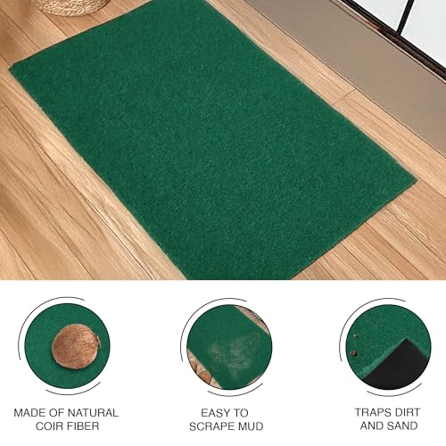 Image of Encasa XO Coir Door Mat for Home Entrance, Anti Slip PVC Back Green