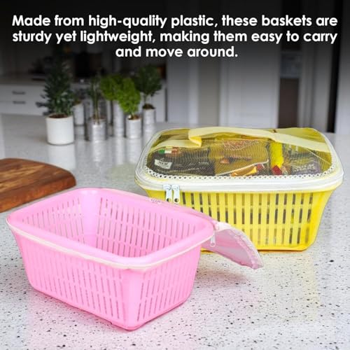 Image of GI9IUS Multipurpose Safe Net Cover Plastic Fruit & Vegetable (Onion,Potato) Storage Basket (Pink+White)