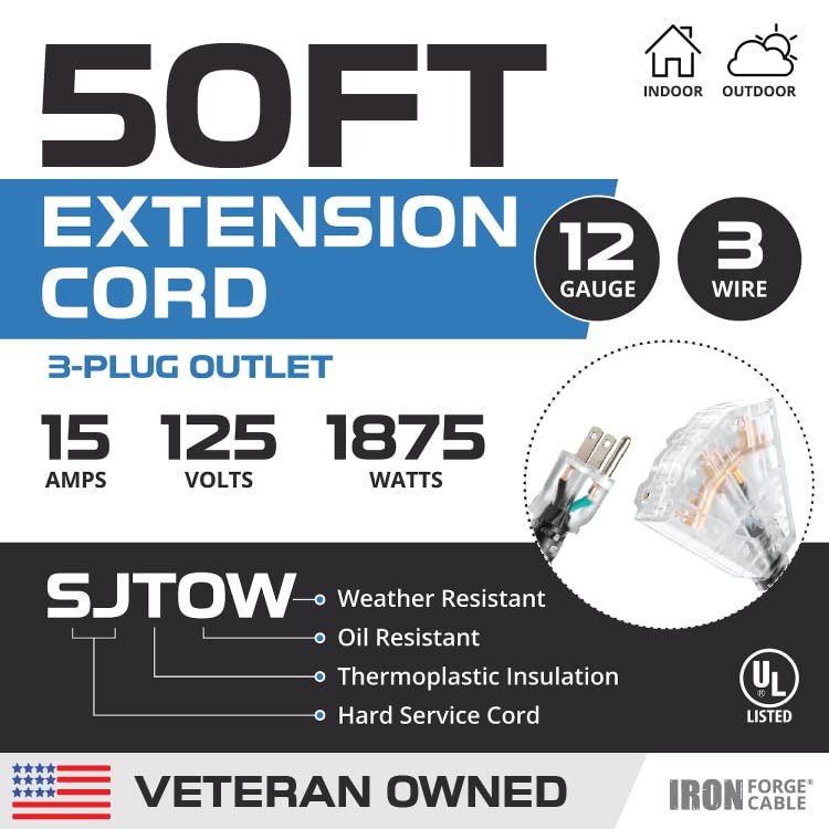 Iron Forge Cable 2 Pack Weatherproof 25 Ft Outdoor Extension Cord - 16/3 SJTW He