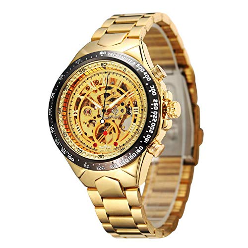 Winner Big Dial Design Full Stainless Steel Golden Mens Watches Brand Luxury Skeleton Automatic Mechanical Watch