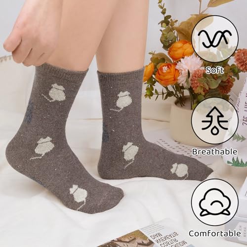 Image of Justay 5 Pairs Womens Wool Socks Thick Warm Winter Socks Casual Cozy Socks Vintage Knit Crew Socks Gift for Women