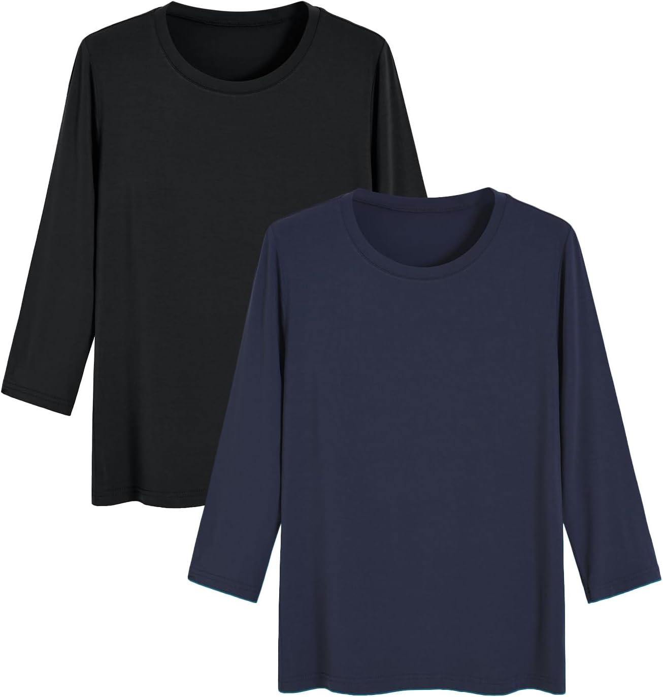 Latuza Women's Bamboo Viscose 3/4 Sleeve Top Slim Fit Crew Neck Shirt 2 Pack