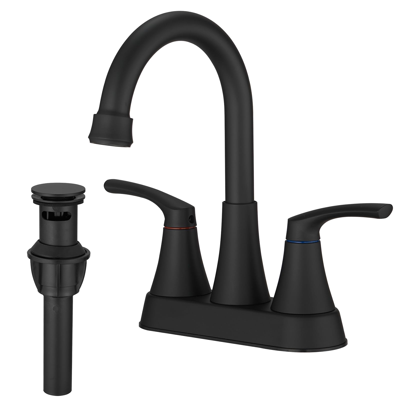 Matte Black Centerset Bathroom Faucet, Bathroom Sink Faucet 3 Hole, 2 Handle 4 Inch Swivel Spout Lavatory Vanity RV with Pop Up Drain & Parts Mixer Tap Commercial