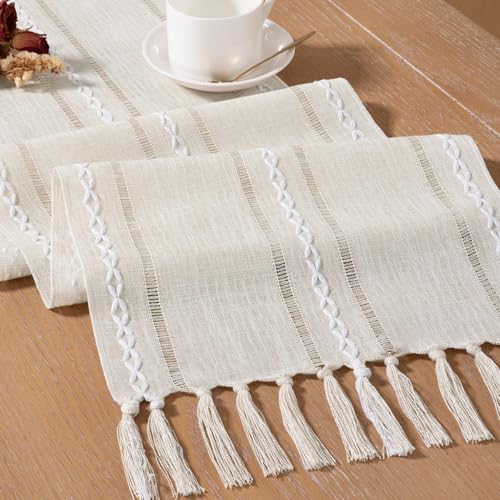 Socomi-Farmhouse-Table-Runner-60-inches-Macrame-Woven-Coffee-Table-Runner-Cotton-Rustic-Fall-Thanksgiving-Table-Runner-with-Tassels-for-Boho-Home-Decor-Living-Dining-Room-13×60-inches-Beige Socomi Farmhouse Table Runner 60 inches Macrame Woven Coffee Table Runner Cotton Rustic Fall Thanksgiving Table Runner with Tassels for Boho Home Decor Living Dining Room 13×60 inches Beige