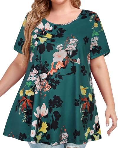 Image of JOELLYUS Plus Size Tops for Women Tunic Floral Casual Short Sleeves T Shirts Flowy Blouses 2026