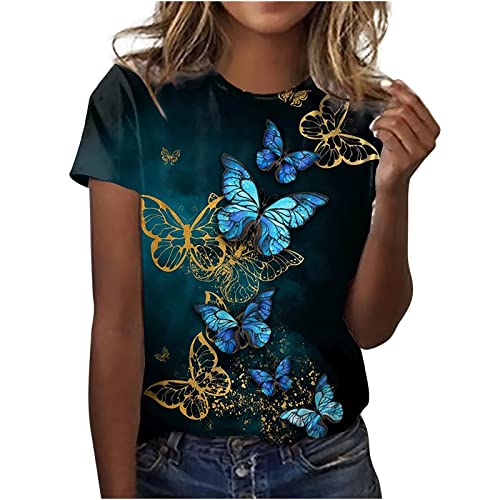 HOOUDO Damen Bluse Mit Blumendruck - Oversized O-Neck Sommer Top