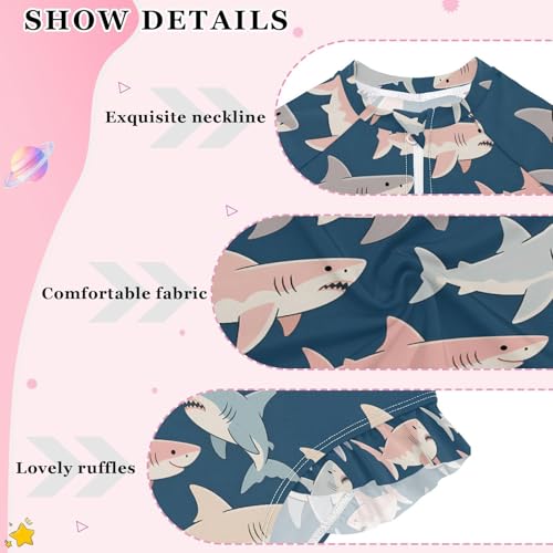 ALAZA Retro Fish Shark Girls One Piece Swimsuit Long Sleeve Rash Guard Swimsuits UV 50+ Swimwear Zipper4