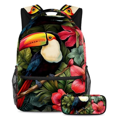 Sac à dos toucan et sa trousse assortie pour ranger toutes ses affaires de cours