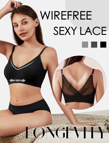 Image of Livona Wireless Bras for Women - Comfort Bralettes with Support Adjustable Seamless Sports Bras Lace Cami Crop S-XXL