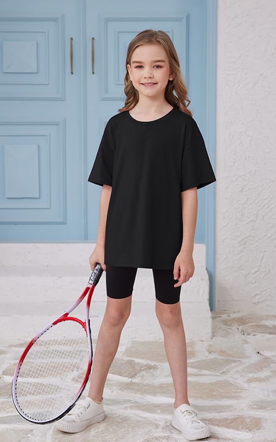 Image of ZDC Girls Short Sleeve T Shirts Kids Summer Oversized Tops Trendy Crewneck Basic Tees 5-14 Years