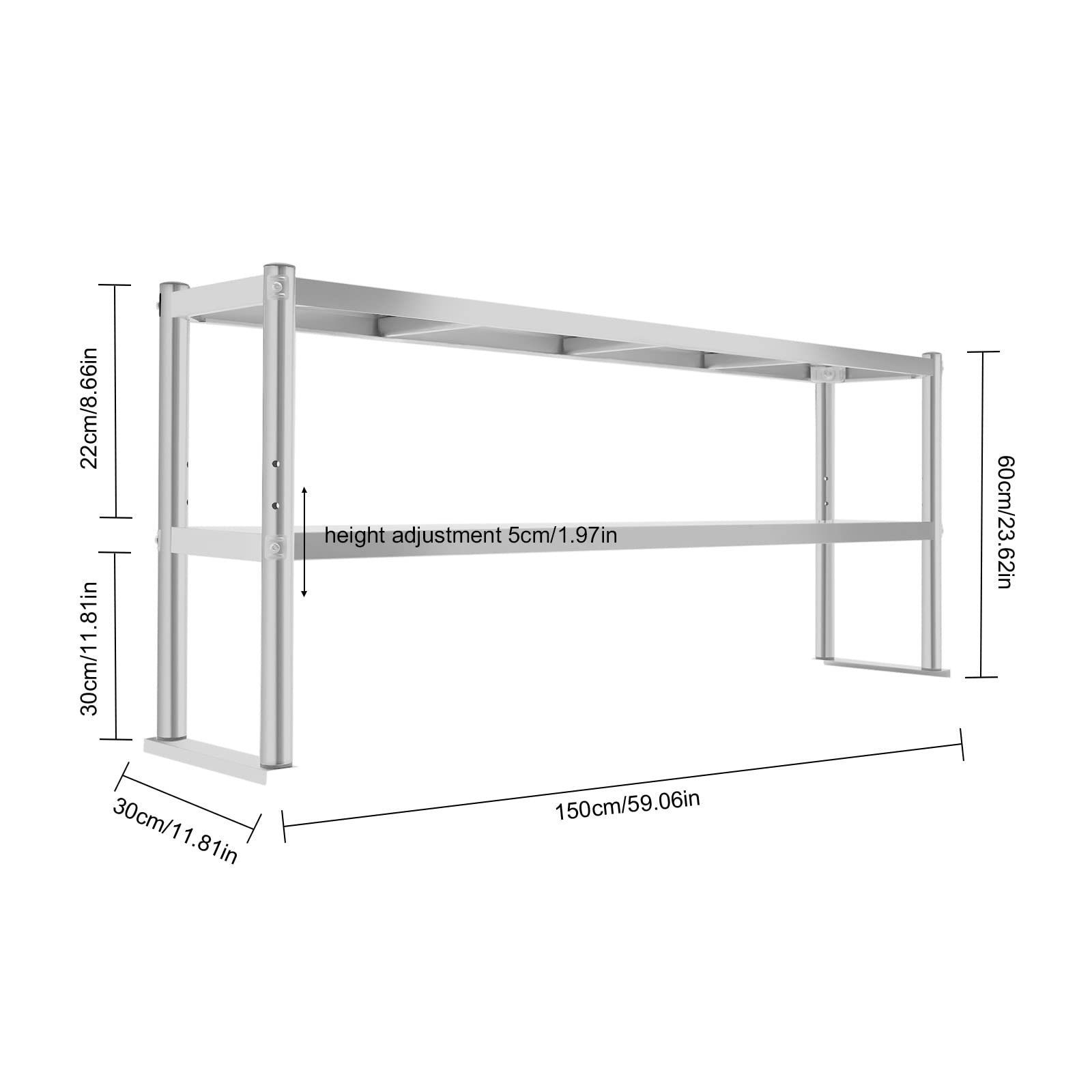 Double Overshelf Stainless Steel 12'' x 60'',Commercial 2 Tier Shelf for Prep & Work Table in Restaurant,Home and Kitchen,Double Tier Overshelf,Double Deck Overshelf,Kitchen Table with Adjustable