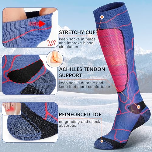 Image of Hylaea Merino Wool Ski Socks, Cold Weather Socks for Snowboarding, Snow, Winter, Thermal Knee-high Warm Socks, Hunting