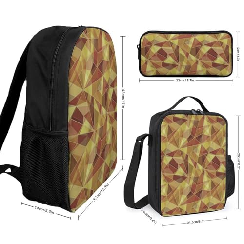 Fractal Triangle Geometric Fragments Classic Backpack Lunch Bag Pencil Case 3 Piece Set Travel Daypack2