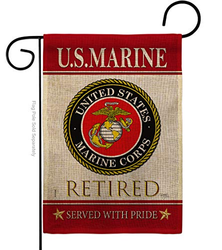 Marine Corps US Retired Burlap Garden Flag Armed Forces USMC Semper Fi United State American Military Veteran Retire Official Small Gift Yard House Banner Double-Sided Made In USA 13 X 18.5
