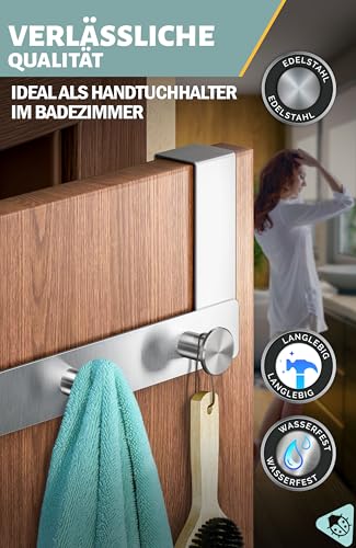 Menz Türgarderobe zum Einhängen - Edelstahl Tür-Garderobe mit Türhaken in runder Ausführung, stabile Türhakenleiste zum Einhängen, praktische Kleiderhaken Tür