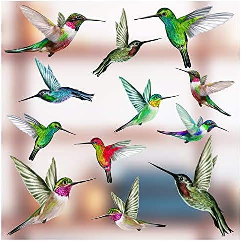 8 Mixed Beautiful Humming Bird Static Cling Window Stickers - Hummingbird Anti Collision Bird Strike Window Stickers - UNIQUE Double Sided Print