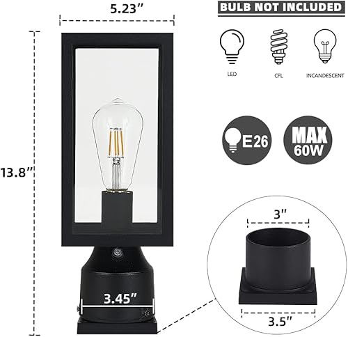 Miniatura 5 de Luz de poste para exteriores del atardecer al amanecer, lámpara de poste con base de montaje en muelle, negro mate, 5 pulgadas, adecuada para