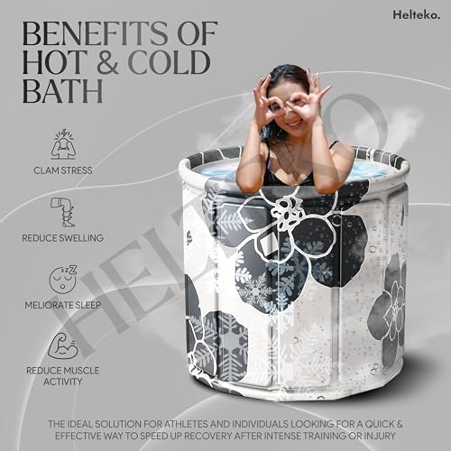 Image of Helteko Bath Tub for Adult for Bathroom, Foldable Tub for Home Use with Drainage Hole, Thickened Insulated Ice Bath Tub, Inflatable BathTub for Adults, Ice BathTub for Adults (Black-White)