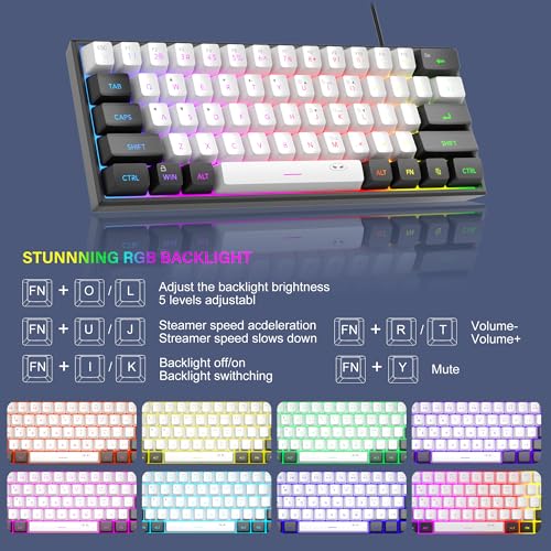 Image of MageGeeTS91 Ergonomic Waterproof Mechanical Feeling Office Computer Keyboard for PC| Mini 60% Gaming Keyboard, RGB Backlit 61 Key Ultra-Compact Keyboard, MAC, PS4, Xbox ONE Gamer(Black White)