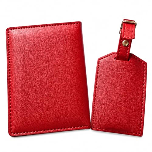 Image of Eco Leather Unisex Passport Cover and Luggage Tags (Red)