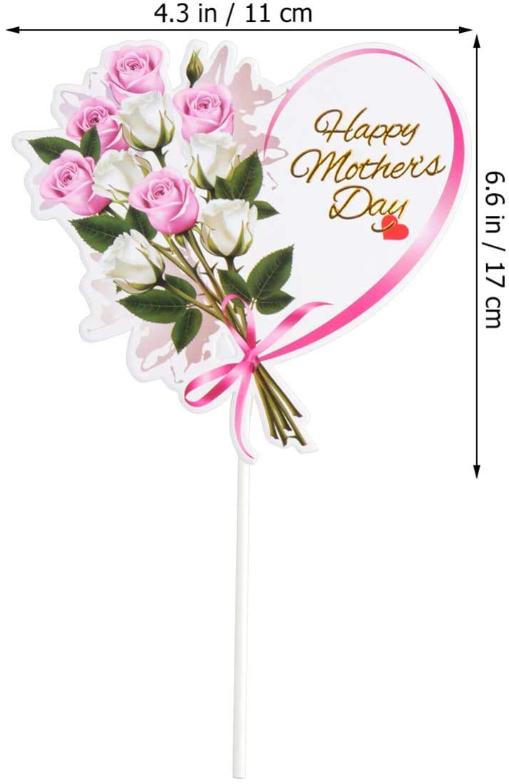 10pcs Happy Mother's Day Cake Topper Cupcake Picks for Mother's Day Birthday Party Supplies - Heart Card