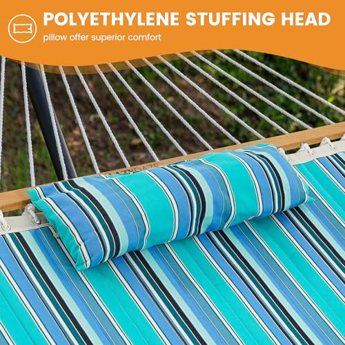 Image of Lazy Daze Hammocks 12 FT Sunbrella Fabric Quilted Hammock Double Sunbrella Quilted Hammock with Spreader Bars & Pillow, All Weather and Fade Resistant for Outdoor, 450 lbs Capacity, Dolce Oasis